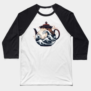 Traditional Japanese Wave in Tea Kettle Baseball T-Shirt